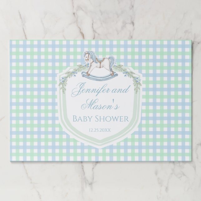 Bloc De Hojas Caballo azul verde de gingham cabalgando escudo de (Anverso)