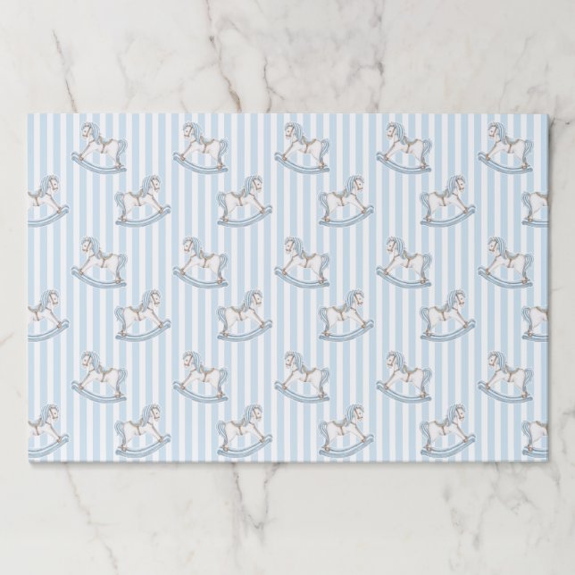 Bloc De Hojas Caballo de madera azul claro para bebé ducha (Anverso)