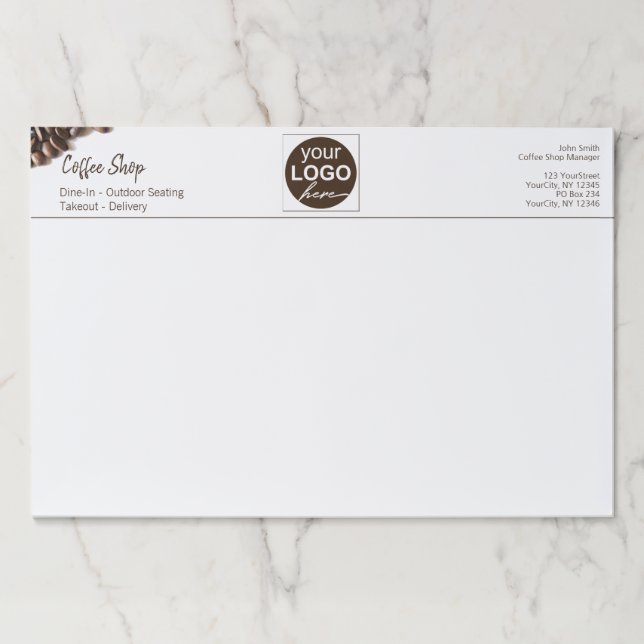 Bloc De Hojas Café Beans Coffee Shop Business Rustic Your Logo (Anverso)