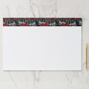 Bloc De Hojas Calaveras y rosas rojas   Gótico moderno Glam Grun