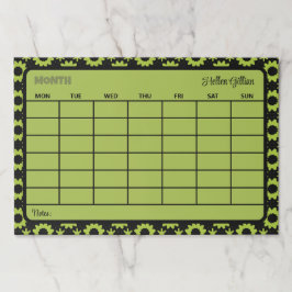 Bloc De Hojas calendario del mes de personalizado verde en negri
