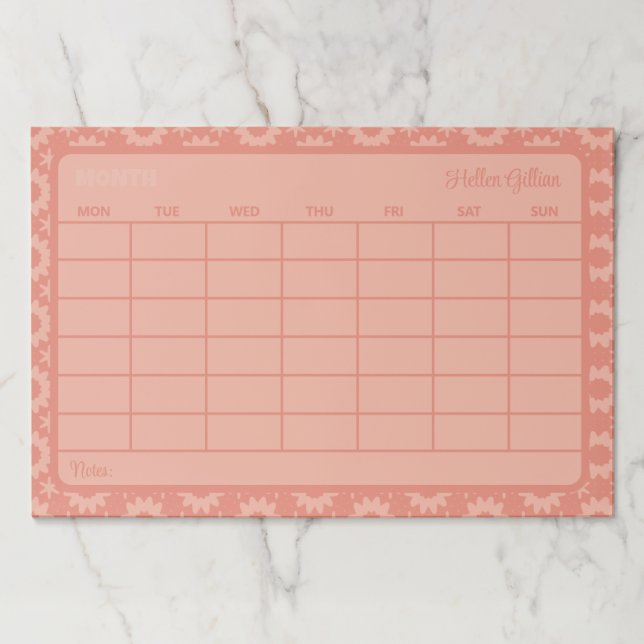 Bloc De Hojas calendario mensual de peachcustom moderno (Anverso)