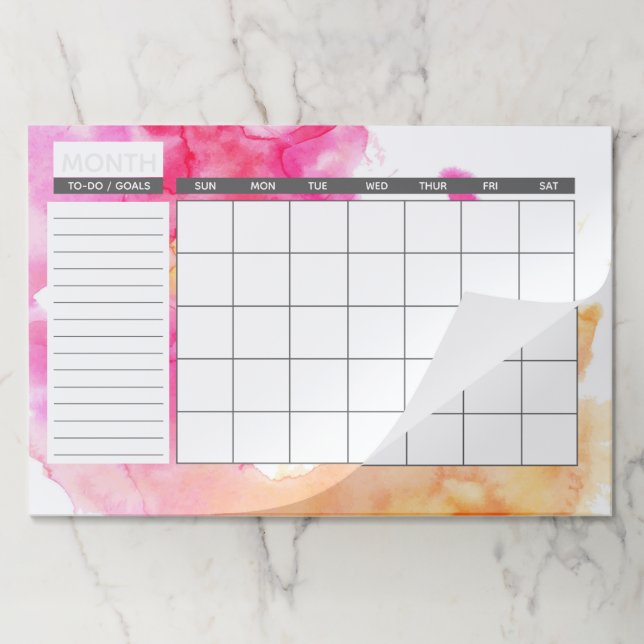 Bloc De Hojas Calendario mensual elegante de la acuarela rosada (Plegada)