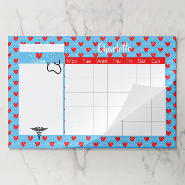Bloc De Hojas Calendario mensual personalizado del tema de enfer (Plegada)