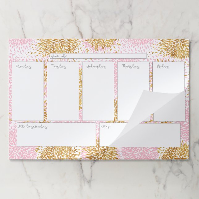 Bloc De Hojas Calendario Semanal Rosado y Oro Almohadilla grande (Plegada)