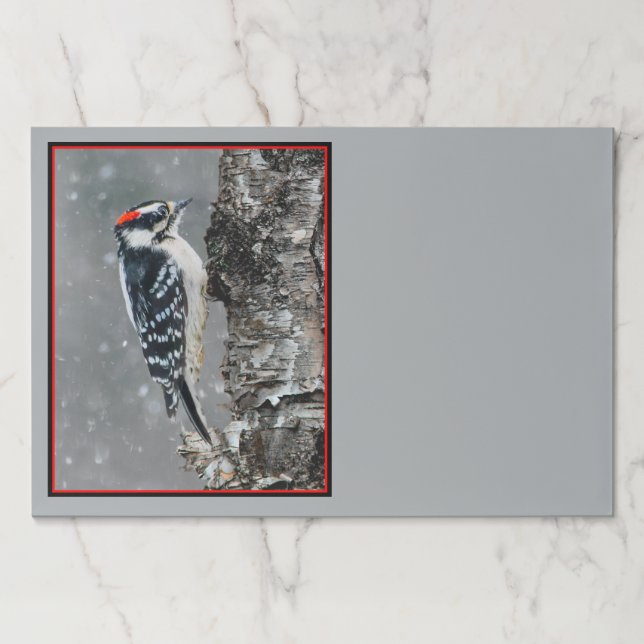 Bloc De Hojas Carpintero lechoso en nieve - Fotografía original (Anverso)