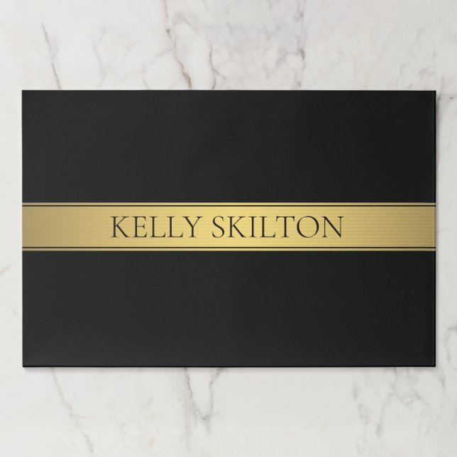 Bloc De Hojas Clásica Faux Gold Stripe & Black Background o DIY (Anverso)