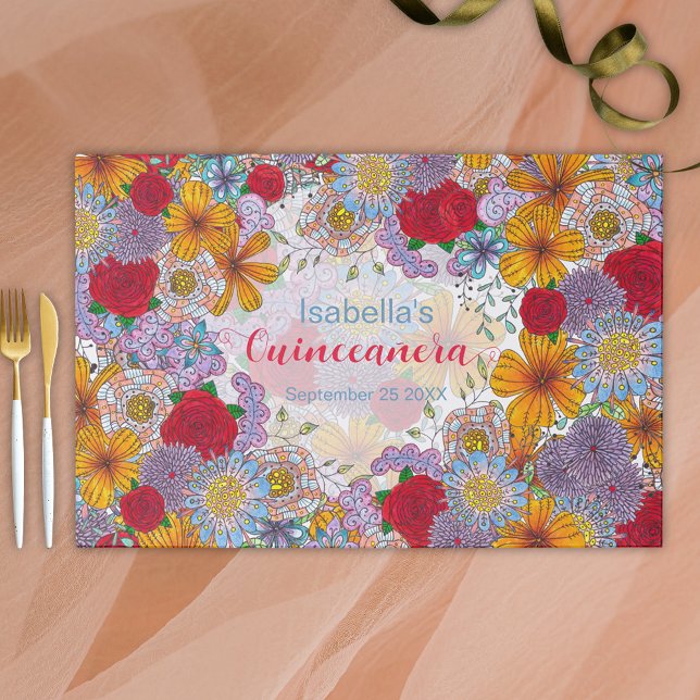 Bloc De Hojas Clásico Bohemio Floral Quinceañera Papel Placemat (Subido por el creador)