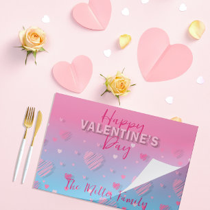 Bloc De Hojas Corazones de grises rosados felices de la placemat