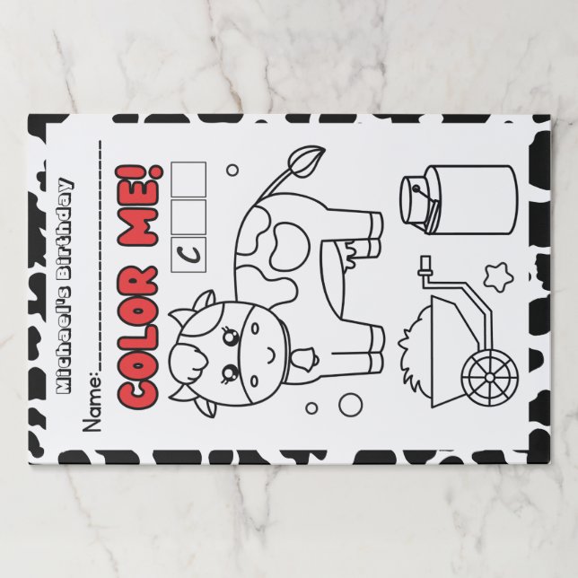 Bloc De Hojas Cow Barnyard Birthday Kids Colorido Actividad (Anverso)