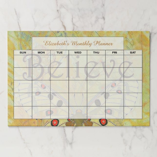 Bloc De Hojas Creer planificador mensual de mariposa (Anverso)