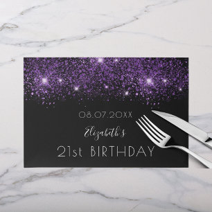 Bloc De Hojas Cumpleaños purpurina morado negro nombre papel lug