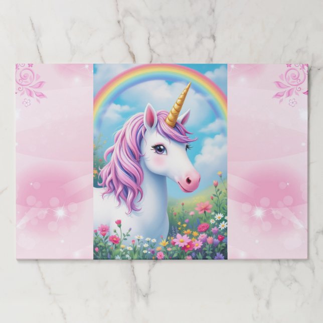 Bloc De Hojas Cute Unicornio Partido de Cumpleaños 25 Placemats (Anverso)