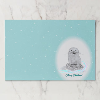 Bloc De Hojas Cute White Baby Sea Otter , Merry Christmas