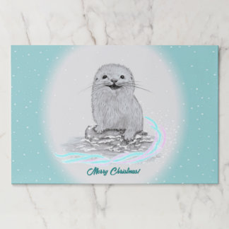 Bloc De Hojas Cute White Baby Sea Otter , Merry Christmas