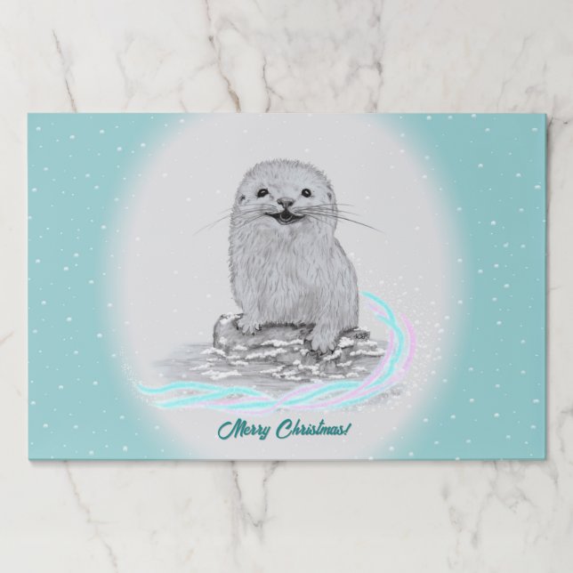 Bloc De Hojas Cute White Baby Sea Otter , Merry Christmas (Anverso)