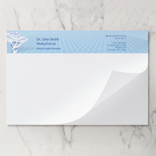 Bloc De Hojas Diseño azul de Caduceos 3D blanco médico (Plegada)