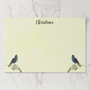 Bloc De Hojas Dos pájaros negros cantando en una rama con oruga