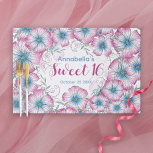 Bloc De Hojas Dulce azul rosa floral bohemio 16 Placemat