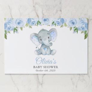 Bloc De Hojas Elefante, flores de color azul, Baby Shower