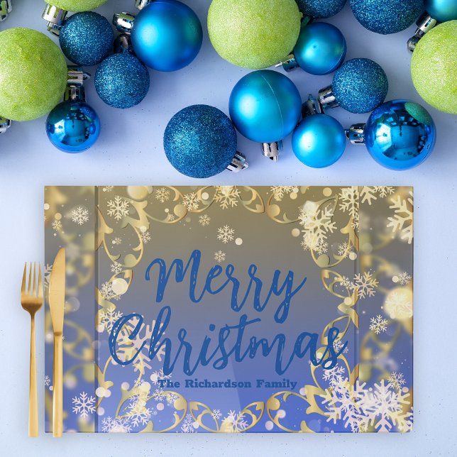 Bloc De Hojas Elegante Blue Gold Merry Christmas Paper Placemat (Subido por el creador)