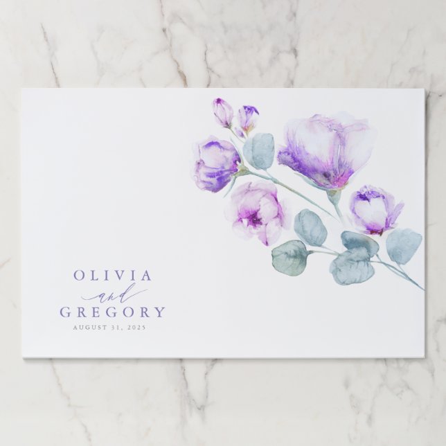 Bloc De Hojas Elegante Boda Botánico-Morado Floral (Anverso)