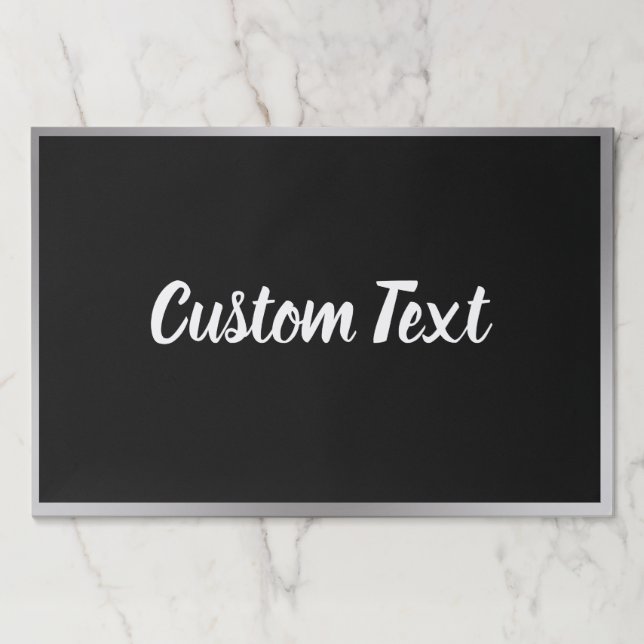 Bloc De Hojas Elegante Placemat de texto blanco plateado negro (Anverso)