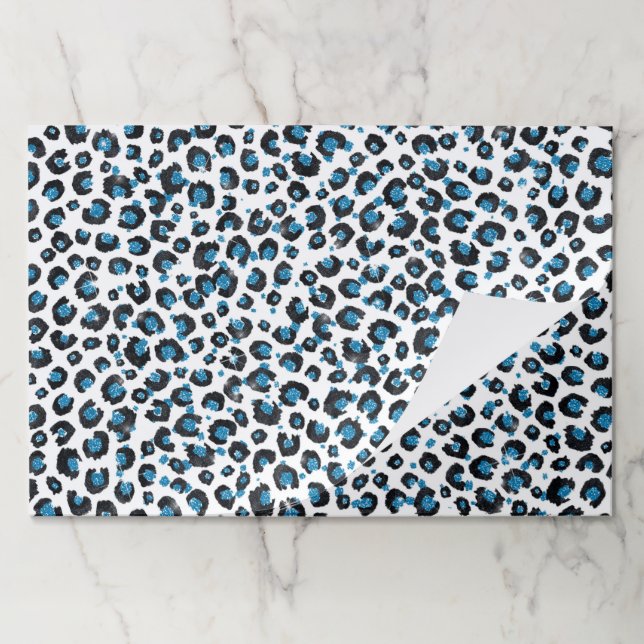 Bloc De Hojas Elegante Purpurina azul Leopardo negro impresión a (Plegada)