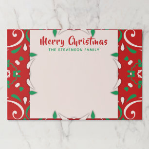 Bloc De Hojas Elegante Verde Rojo Borde Blanco Feliz Navidad