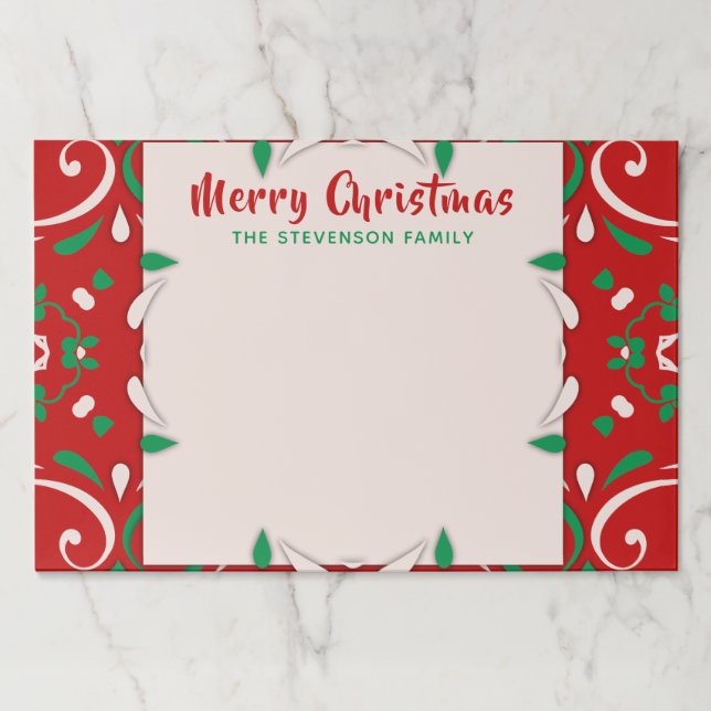 Bloc De Hojas Elegante Verde Rojo Borde Blanco Feliz Navidad (Anverso)