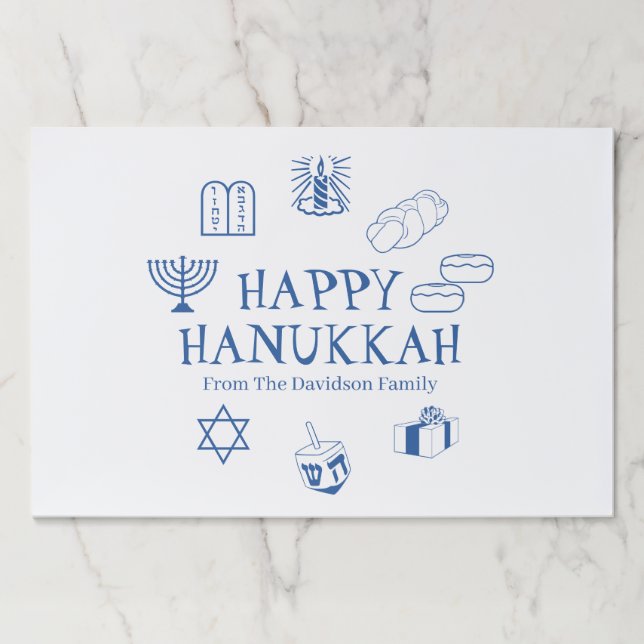Bloc De Hojas Felices Hanukkah azul blanco de nombres de persona (Anverso)