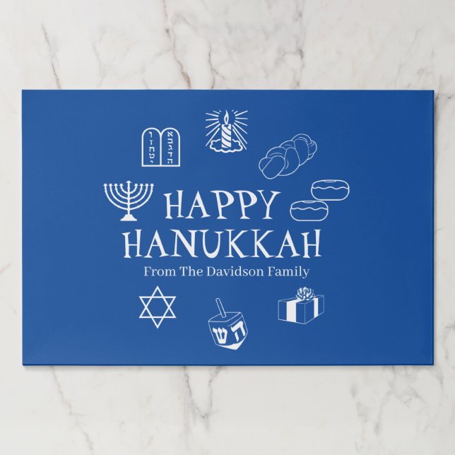 Bloc De Hojas Felices Hanukkah nombres personalizados en blanco  (Anverso)