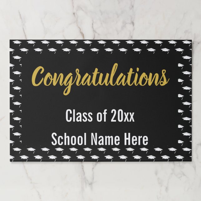 Bloc De Hojas Felicitaciones Black White Gold Graduation Party (Anverso)