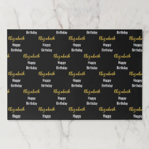 Bloc De Hojas Feliz cumpleaños Black White Gold Name Placemats