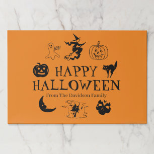 Bloc De Hojas Feliz Halloween naranja negro con nombres personal