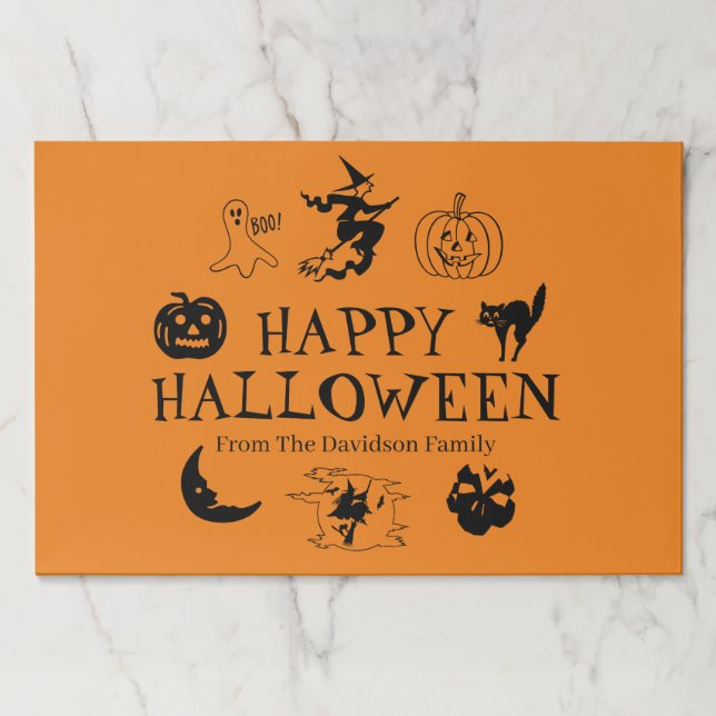 Bloc De Hojas Feliz Halloween naranja negro con nombres personal (Anverso)