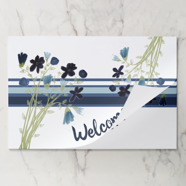 Bloc De Hojas Floral azul artístico y franja (Plegada)