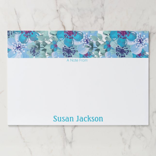 Bloc De Hojas Floral turquesa personalizada   (Anverso)