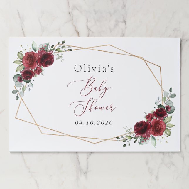 Bloc De Hojas Flores de Borgoña, flores rojas, Baby Shower (Anverso)