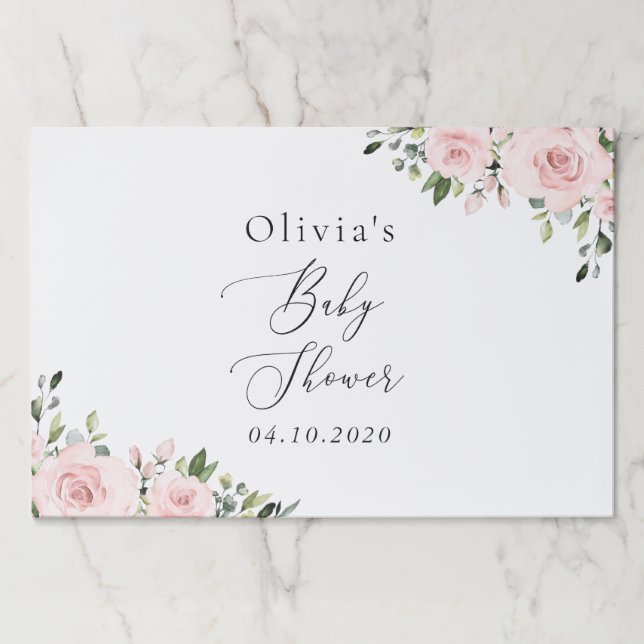 Bloc De Hojas Flores Rubor, flores rosadas, Boho, Baby Shower (Anverso)