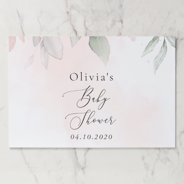Bloc De Hojas Flores Rubor, flores rosadas, Boho, Baby Shower (Anverso)