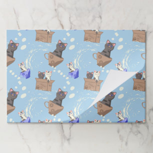 Bloc De Hojas Gatos en caja y gotas de leche en azul