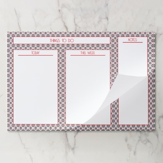 Bloc De Hojas Geo Floral Rojo y Negro Gran Almohadilla de papel  (Plegada)