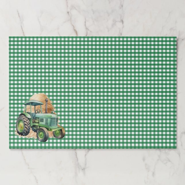 Bloc De Hojas Gingham Checks Green Tractor Birthday Party (Anverso)