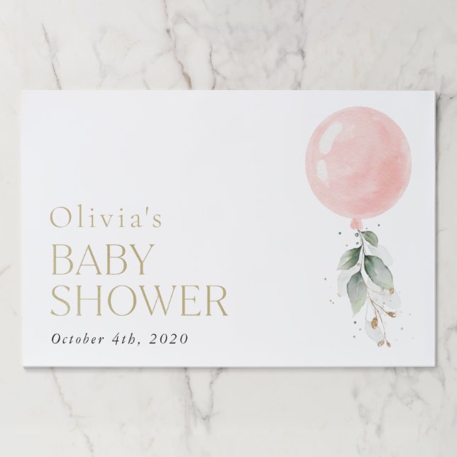 Bloc De Hojas Globo rosa, eucalipto, vegetación, Baby Shower (Anverso)