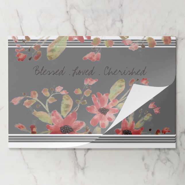 Bloc De Hojas Gris Y Blanco Con Flor De Coral (Plegada)