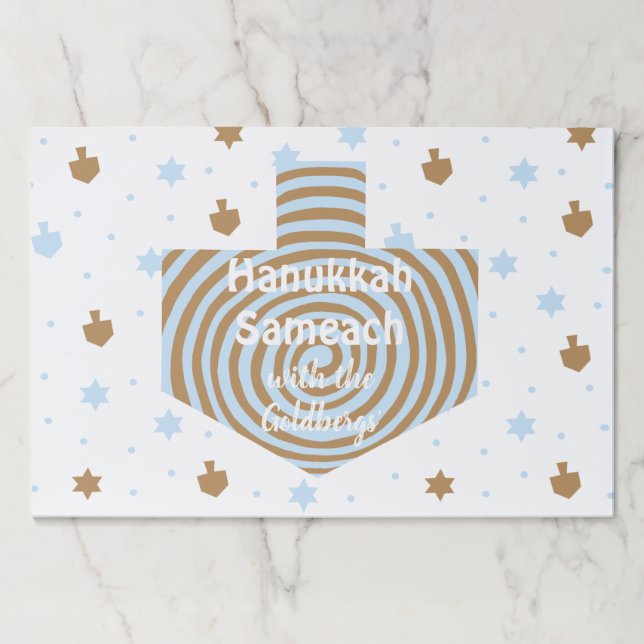 Bloc De Hojas Hanukkah Swirl Dreidel Blue Brown Paper Placemat (Anverso)