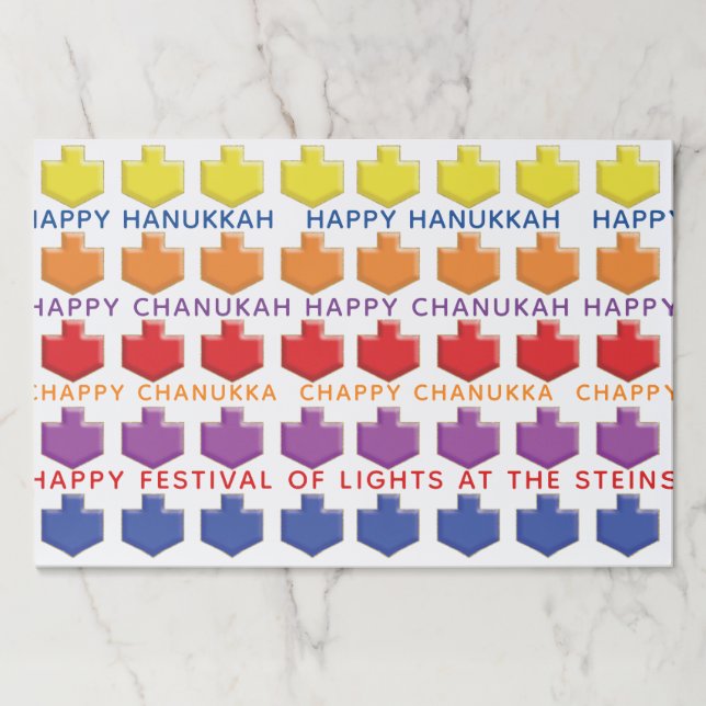 Bloc De Hojas Hanukkah Tearaway Placemat Pad/"3D Dreidels" (Anverso)