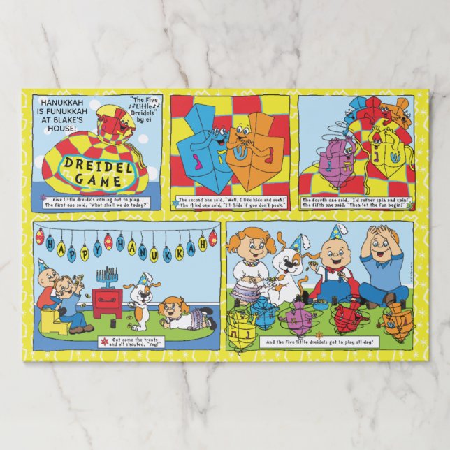 Bloc De Hojas Hanukkah Tearaway Placemat Pad/"5 Little Dreidels" (Anverso)
