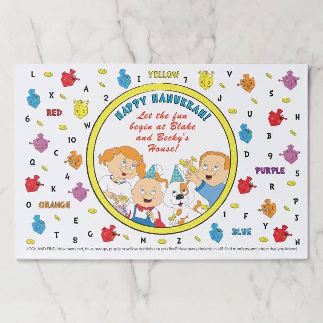 Bloc De Hojas Hanukkah Tearaway Placemat Pad/"Driedel Find Game" (Anverso)